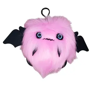 Eerie the Light Pink Floof Monster KEYCHAIN Plush Clip Soft Luxurious Faux Fur with Black Felt Details and Blue Acrylic Eyes