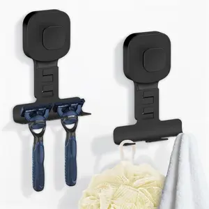 Suction Cup Razor Holder for Shower, Reusable Shaver Holder, Stainless Steel Bathroom Suction Hooks, Damage-Free Install & Remove
