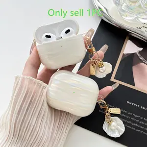 Faux Shell Texturizer Earphone Case with Keychain, 1 Count Elegant Shell Design Protective Cover for AirPods Pro 1/2/3/4, Fashion Earphone Accessories, Headphones, Headset, Protection, Headphone For Travel