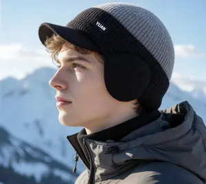 Men's Winter Knitted Earflap Hat-Cold Protection for Skiing,Hiking,Street Style-Elastic Fit,Hand Washable-Available in Outdoor Activities and Daily Winter Accessories, Fashionable Knitted Hat