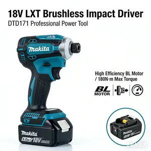 Makita DTD171 Brushless Impact Driver, 18V Lithium Battery, 180N・m Tightening Torque, 0-3,600rpm Adjustable Speed, 1/4" Hex Chuck, Ideal for M4-M8 Screws and M5-M16 Bolts