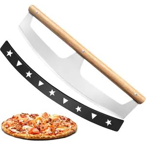 Pizza  Rocker with Wooden Handles & Protective Cover by , 16"  Stainless Steel Pizza Slicer Wheel, Big Pizza  Cutters for Kitchen Tool (16inch)