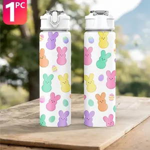 1pc Plastic Water Bottle | Cute Easter Bunny & Egg All-Over Print, Flip Top, Reusable, 25oz 750ml Lightweight Leak Proof Portable Travel Drink Bottle, Ideal for Easter Holiday Gifts