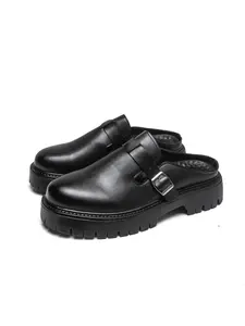 Men Fashion Thick Bottom Half Dragged Loafers Shoes Black Classic Fashion Comfortable Daily Business Wear Men Shoes