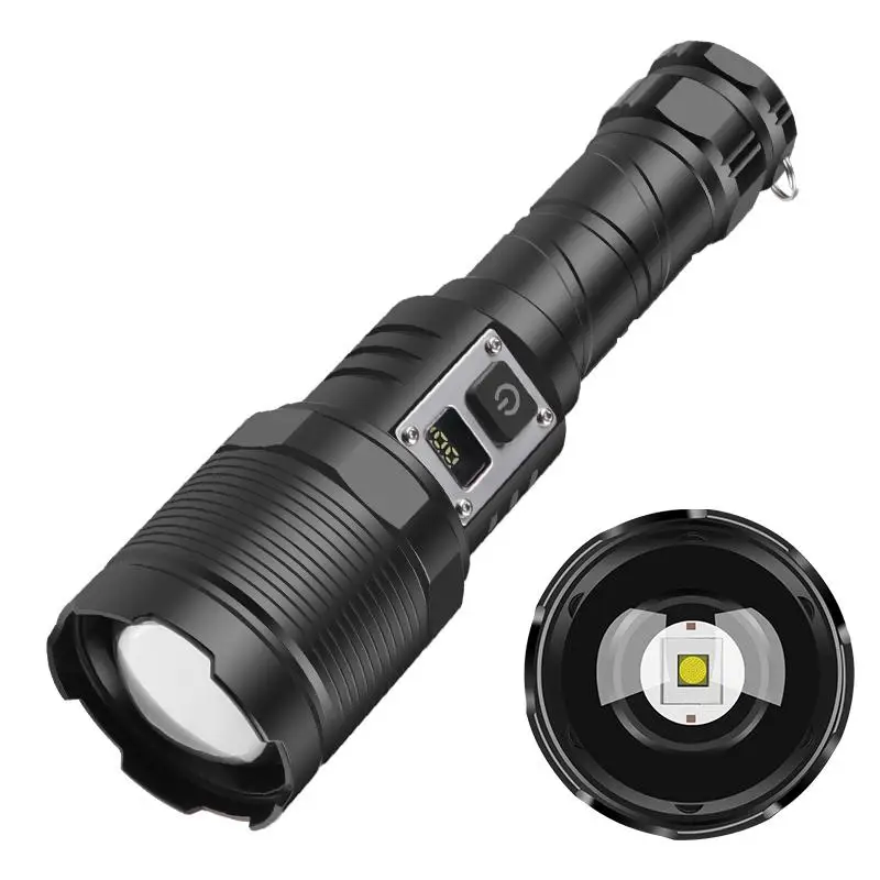USB Rechargeable Bright Flashlight, 5 Modes Adjustable Flashlights with Retractable Zoom Function, Handheld Bright Flash Light with Digital Display Sc