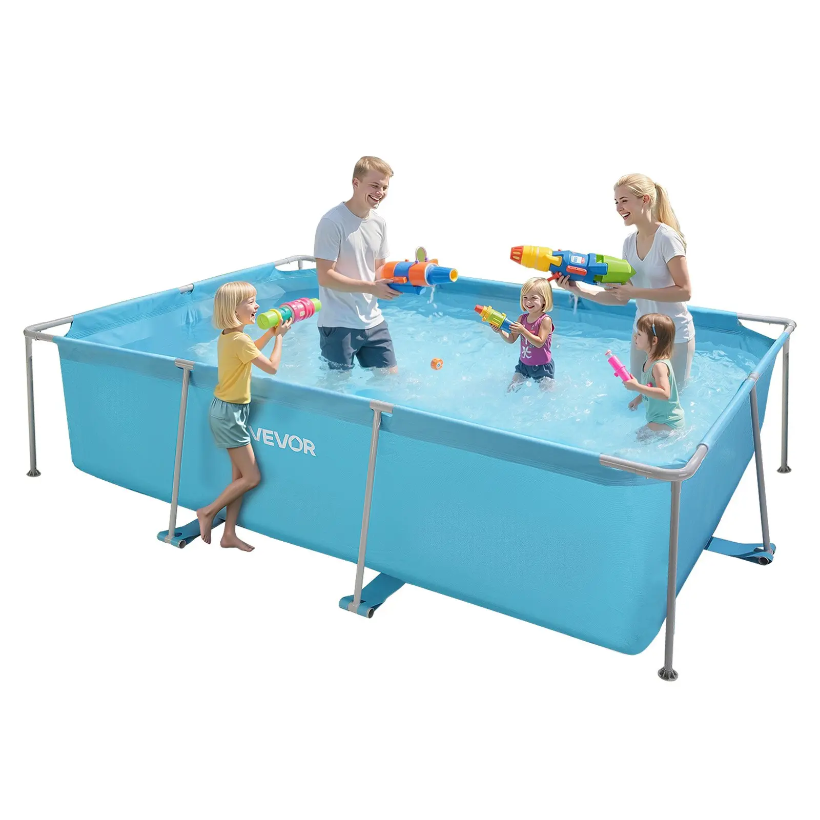 VEVOR Frame Above Ground Swimming Pool, 118x 78x 30 in Rectangular Steel Metal Frame, Large Rectangle Outdoor Backyard Family Pool, Easy to Assemble Rust-Resistant, 1046 Gallon Water Capacity, Blue