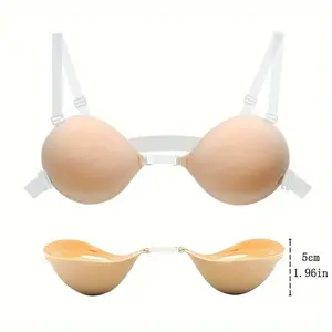 Silicone Lift Bra Small Chest Seamless Underwear Invisible Bra Gathering Thickened Push-up Fabric Silicone Breast Gathering Underwear Round Nipple Patch Silicone Breast Light Latex Prosthetic Breast