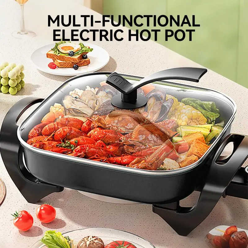 TANLOOK Non-Stick Electric Hotpot - Multifunction Kitchen Appliances Pot, Large-Capacity Electric Skillet for Indoor Use, Heat-Resistant Handle, Easy-to-Clean for Boiling, Frying, Grilling