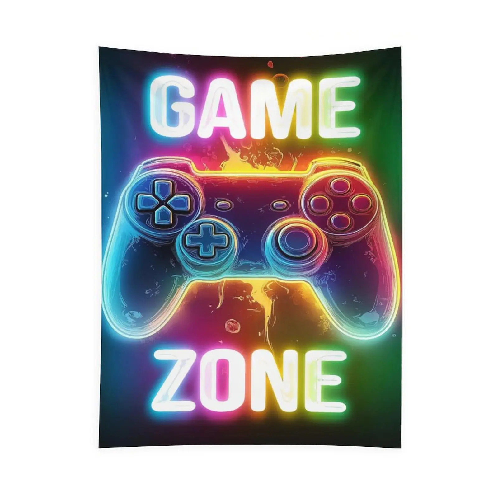 Neon Gaming Wall Tapestry, RGB Game Controller Wall Hanging Decor, Gamer Room Aesthetic Artwork for Bedroom Setup