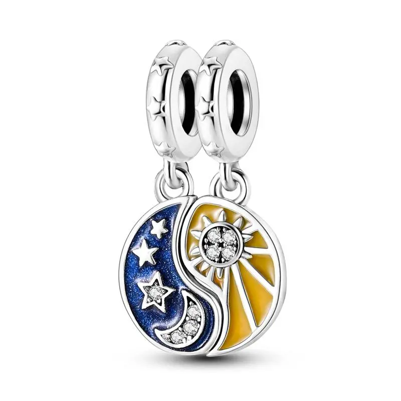 MULA Sun Moon Balance Charm, S925 Silver Yin Yang Dangle Duo, Enamel Starry Night & Golden Dawn Pendant, Celestial Harmony Bead for Pandora, Soul Mate Keepsake, Meaningful Gifts for Her Cosmic Journey