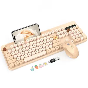 SABLUTE KC281 Typewriter Wireless Keyboard and Mouse Combo, Retro Round Keycap Typewriter Keyboard with Phone/Tablet Holder, Cute Colorful Keyboard