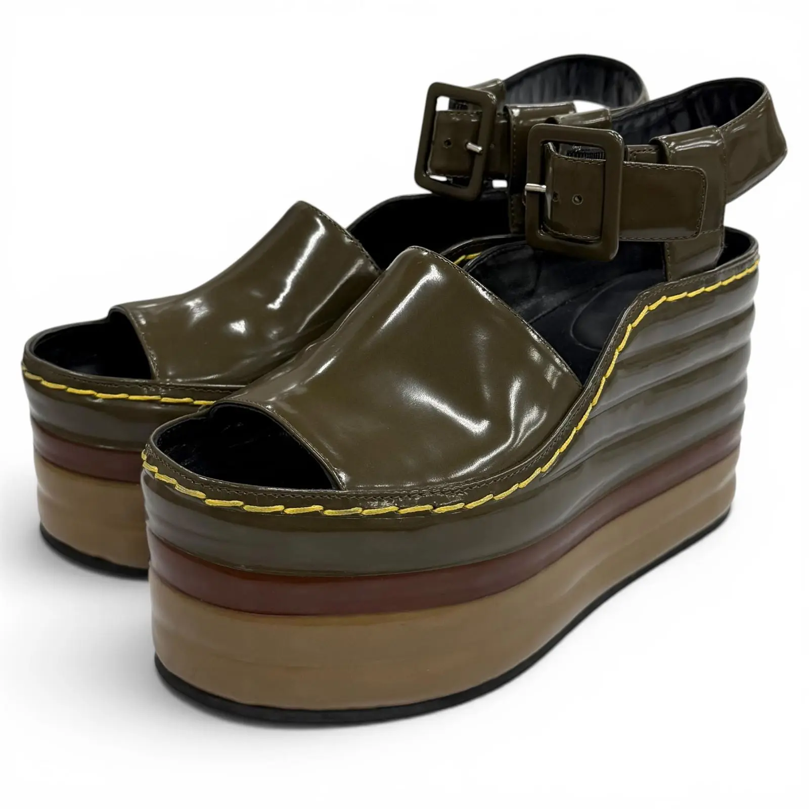 Pre-owned Celine Patent Leather Small Leather Goods Wedge Sandals