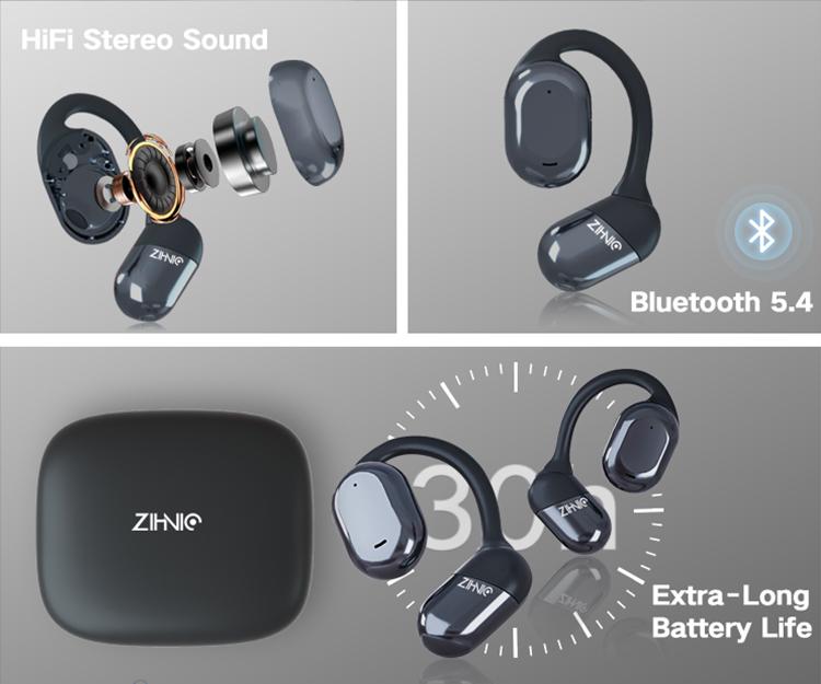 ZIHNIC OWS Fashionable Bluetooth Earbuds, Low Latency Wireless Gaming Headset Earphones, HIFI Sound Quality Music Earbudsfor Gaming Travel Sports On Ear In Ear Wireless Noise Cancellation On Ear Remote Control Built-in Microphone