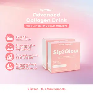 【 Sip2Glow | 2 BOXES 】Advanced Collagen Drink with Korean Collagen Tripeptide, GABA & Vitamin C | Passion Fruit | Health & Beauty | Anti-Aging | Ready-To-Sip Supplement for Skin, Hair, Nails & Joint Health