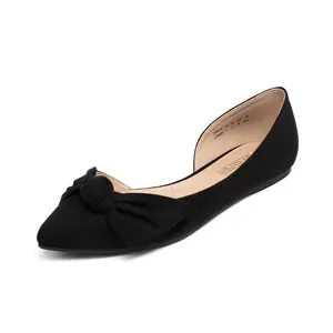 DREAM PAIRS Women's Classic Casual Footwear Dfa2110 Black Pointed Toe Bow Ballet Flats - Comfortable Dressy Shoes