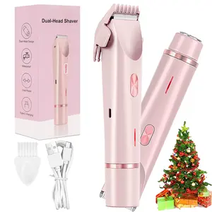Bikini Trimmer for Women, Electric Shaver and Razor Rechargeable 2-in-1 Bodyand Facial Hair Removal Double Head forPainless Trimming of Pubic Face UnderarmLegs, Intimate Pubic Trimmer, USB Rechargeable Trimmer, IPX7 Waterproof, pink