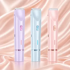 Bikini Trimmer for Women, 2-in-1 Rechargeable Electric Shaver and Razor, Dual Heads with Wet Dry Waterproof, Painless Hair Removal for Pubic Hair Face Underarms Legs, Portable USB Cordless Summer Gift