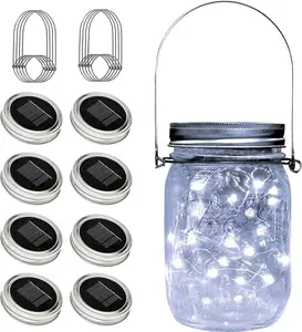 Ostritec Solar Mason Jar Lights Lids, 8 Pack 30 Led Fairy Lights(Jars Not Included), Outdoor Hanging Mason Jar Solar Lights, Fairy in a Jar Solar Firefly Lights for Patio Garden Table Decor