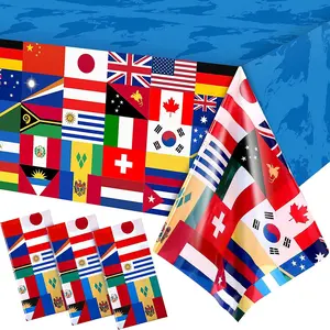 3 Pack International Flag Table Cover Patriotic Table Cloth World Country Flags Plastic Tablecloth for Festival Events Celebration Party Decorations Soccer Sports Beer Party, 108 x 54 Inch