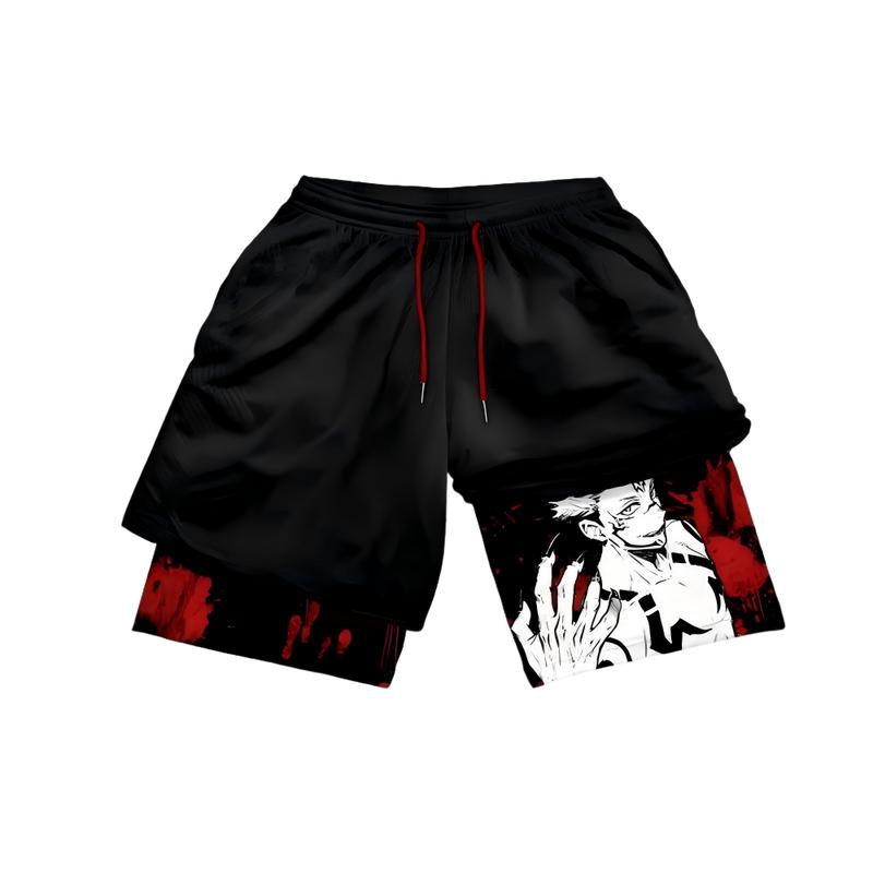 Anime-Style Sports Shorts for Men Two-Piece Double-Layer High-Quality Polyester Quick-Dry & Breathable 20 Versatile Styles Multi-Function