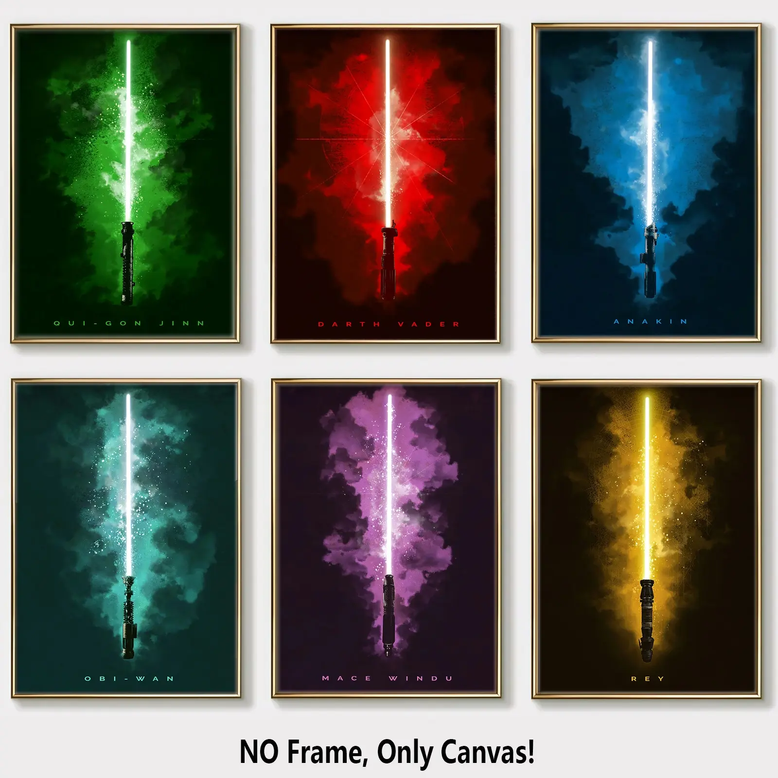 6 Piece Set Unframed Frameless Canvas Posters, Neon Lightsaber Artwork, Game Room Decoration, Modern Wall Art for Living Room, Bedroom, Hallway