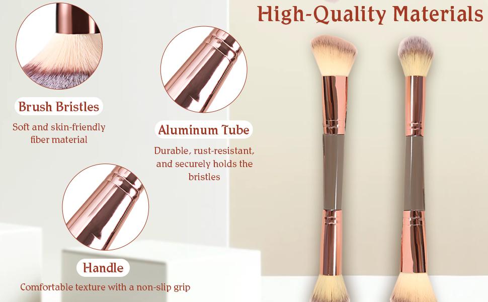 Double-Ended Foundation Makeup Brush, Angled/Round Top for Liquid, Powder & Cream Blending (Brown), champagne gold Double-Ended Foundation Makeup Brush, Angled/Round Top for Liquid, Powder & Cream Blending (Brown), champagne gold