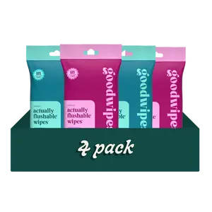 Goodwipes Variety Travel Pack - 4pack | 18ct - Rosewater & Shea-Coco - Travel Flushable Wipes  for Sensitive Skin and Everyday Use