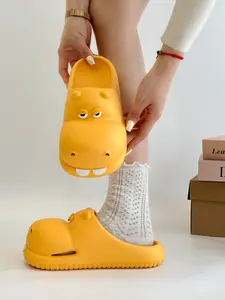 Cartoon Hippo Slippers, Cute Kids Style, One-Piece Eva, Soft Elastic, Anti-Slip Texture, Home Leisure, Bathroom Bathing, Parent-Child Outdoors
