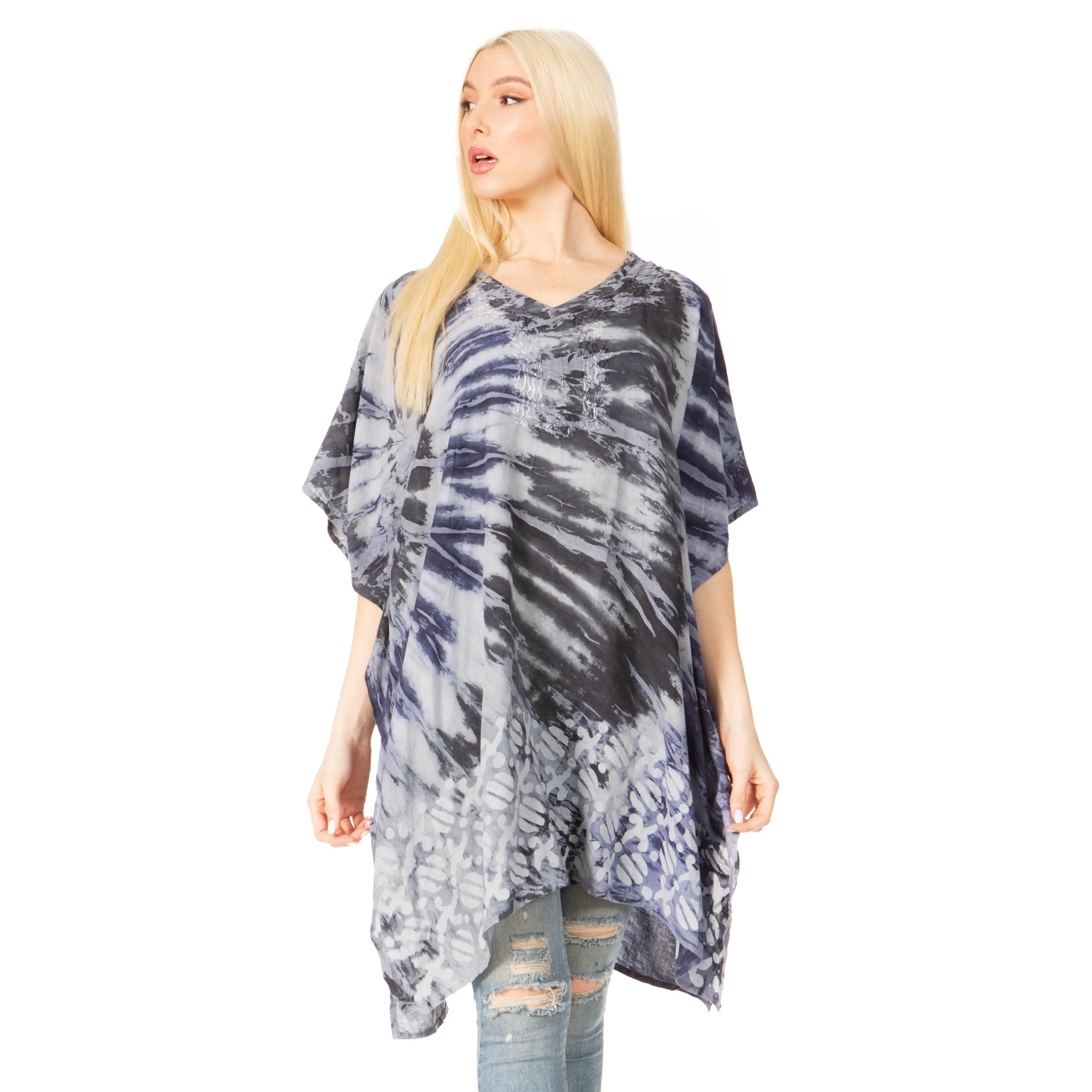 Sakkas Marcy Women's V-neck Caftan Top Tunic Dress - Perfect for Summer Boho Style & Swinging Coverup - Buy One, Get One 50% Off