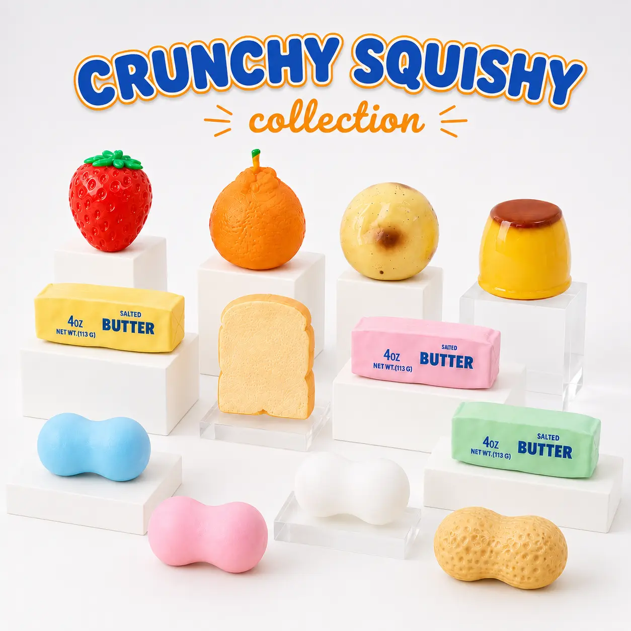 Crunchy Squishy Fidget Toy, Crunchy Sound Peanut Stress‑Relief Tactile Fidget Toy, ASMR Crunchy Cheese Butter, Crunchy Food-Shaped Squeeze Toy, Fruit Shape Sensory Toy for Kids & Adults Perfect Classroom Party Favor