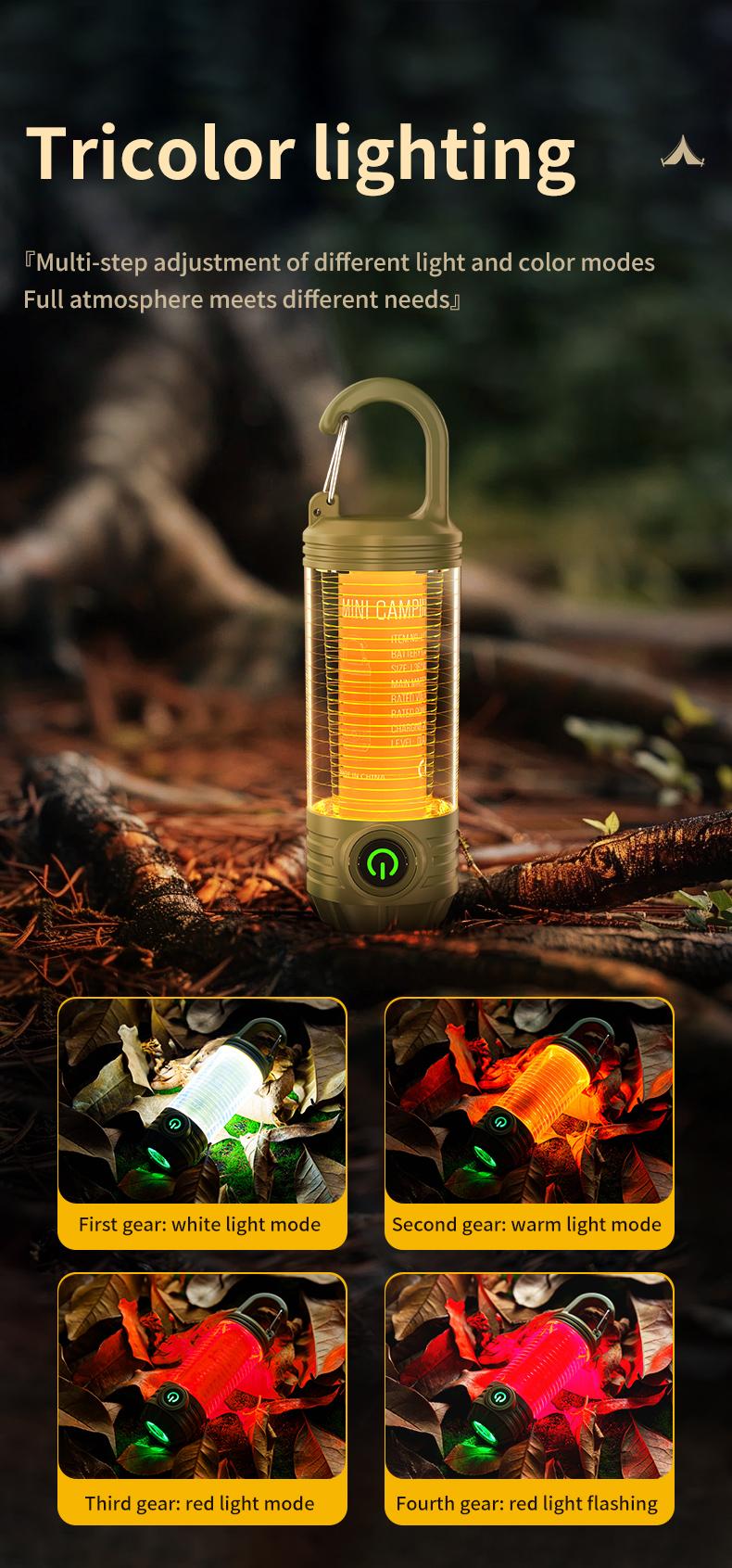 Portable LED Camping Light with Keychain & Hook, Multi-Color Mini Flashlight, Outdoor Atmosphere Lamp for Camping & Hiking