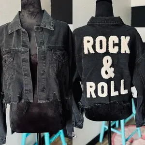Women's Rock & Roll Black Cropped Denim Jacket for Winter Stylish Edgy Coats in Durable Denim Material