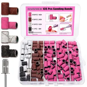 Nail Drill Bits, 135 Pcs Sanding Bands for Nail Drill, Nail Tips for Drill Bits Nail Tech, Mix 80#120#180#240# Fine Grit File Sanding Bands for Acrylic Gel Manicures Pedicure