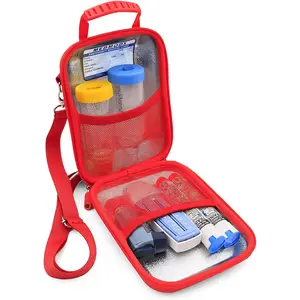 MEDMODS Insulated Asthma Inhaler Case Fits Spacer for Kids Adults with Dual Mesh Pockets & Medical ID Card - Red Travel Bag