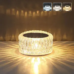 Portable Crystal LED Table Lamp, 3-Levels Brightness Desk Lamp, 3 Color Touch Control Rechargeable Night Light