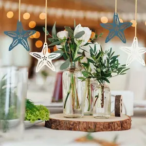 50pcs Sea Style Wooden silhouettes - nautical ocean shapes with starfish, shells, fish - DIY handicrafts and wall decorations for schools, bedrooms, offices - Wooden handicrafts for projects and gifts