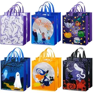 12PCS Halloween Large Treat Goody Tote Bags, 17 x 15 Halloween Candy Gift Bags Bulk, Goodie Snack Baggies for Kids Trick or Treating, School Classroom Gifts, Party Favor Supplies in 6 Designs
