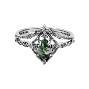 【772】“Mystic Moss Collection” Moss Agate Ring - Nature-Inspired, Fashion, Wedding, Party Jewelry Gift