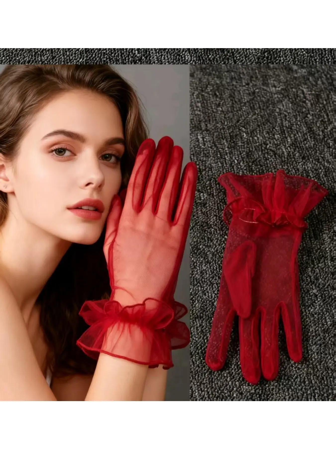 Bridal Gloves for Women - Korean Style, Transparent Thin Net Lace, Short Length, Colored, Black, White, Red, Pink, Opera Ball, Sexy, Accessories
