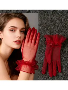 Bridal Gloves for Women - Korean Style, Transparent Thin Net Lace, Short Length, Colored, Black, White, Red, Pink, Opera Ball, Sexy, Accessories