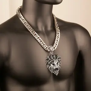 Vintage lion necklace 316L stainless steel Cuban style necklace suitable for daily wear and gift giving