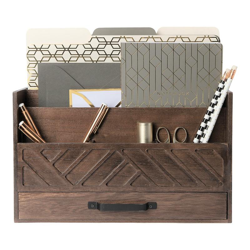 BLU MONACO Wood Desk Organizer with Drawer - Bill Mail Storage Organizer and Sorter for Storage, Countertop and Kitchen - 11.875 x 7.5