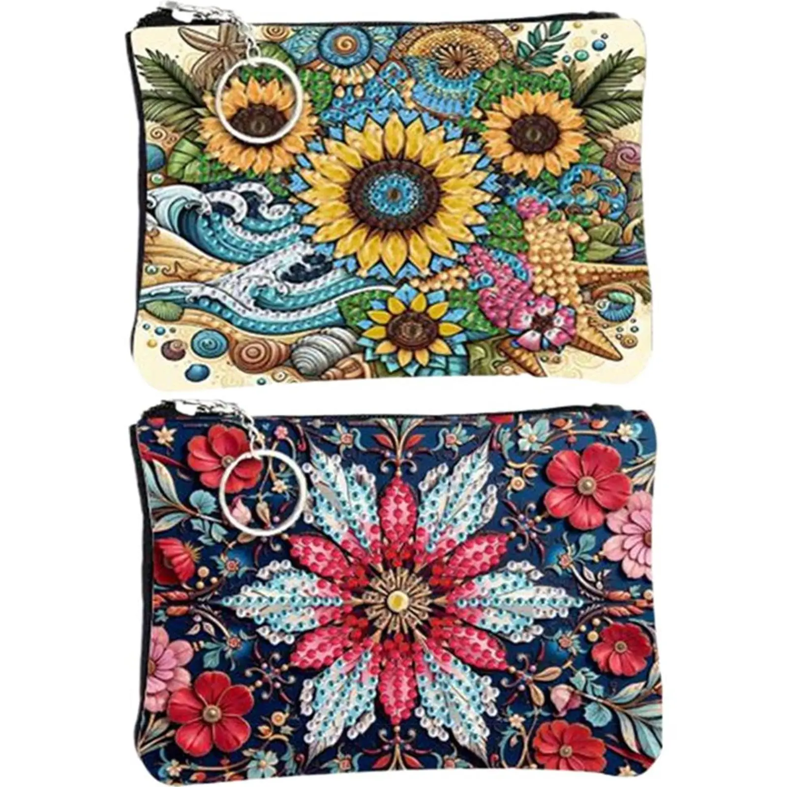DIY Diamond Painting Bling Rhinestone Makeup Bag Zipper Closure Diamond Dot Diamond Card Pack Large Capacity 5D Diamond Painting Coin Pouch for Cash Carry Daily Use Travel