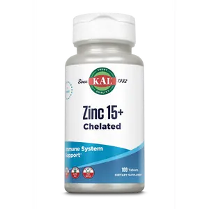 KAL Zinc 15+ Chelated Tablets - Dietary Supplement for Immune System Support - 100 Tablets in Jar
