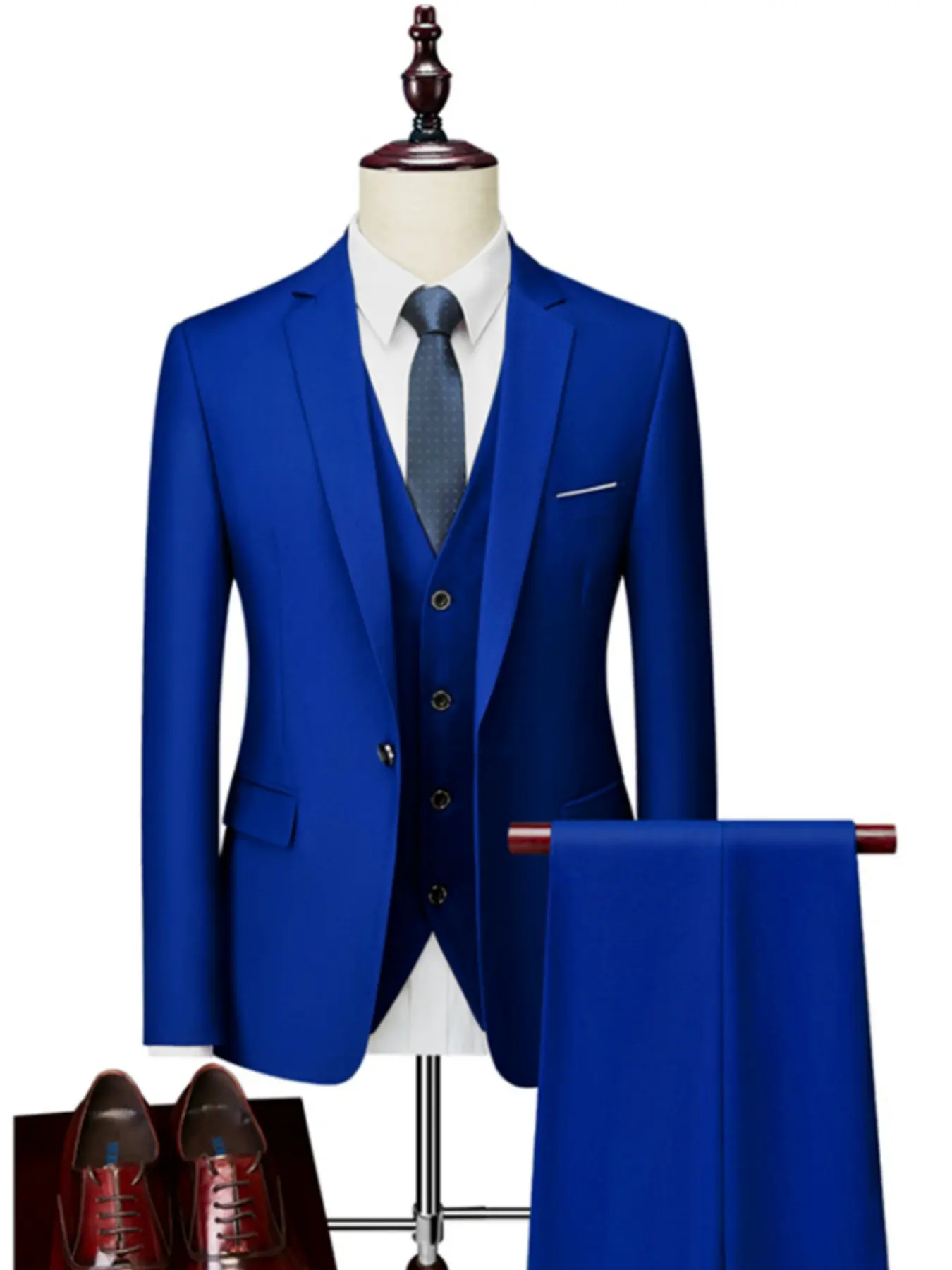 Valentine's Day 3 Pieces Men Solid Color Suits 1 Buttons Wedding Suits For Men Groom Tuxedos Business Formal Suit Jackets Black Beige Navy Blue Wine Red Blazers+Pants+Vest High-quality banquet, social party gowns, Male professional suits for work