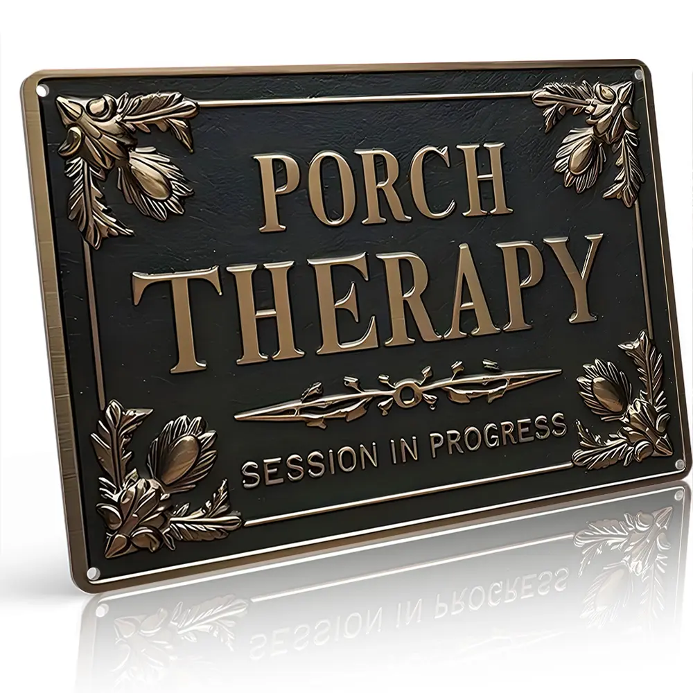 Vintage Porch Therapy 8x12 in Flat Aluminum Metal Sign, American Retro Waterproof Outdoor Plaque, Waterproof Vintage Plaque Decoration for Home, Rustic All-Season Hanging Home Decor Gift