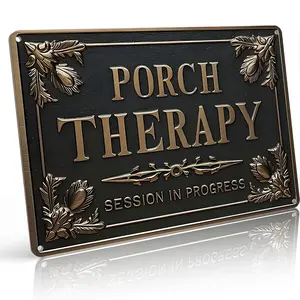 Vintage Porch Therapy 8x12 Inch Aluminum Metal Sign, Country Farmhouse Wall Art for Home, Yard, Office & Bar, Rustic All-Season Hanging Decor