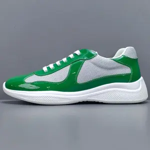 2026 trendy runway shoes Soft multiple colors Americas Cup trainers size 35-47 Men's And Women's designer patent leather with silver mesh casual shoes unique matte leather Sneakers