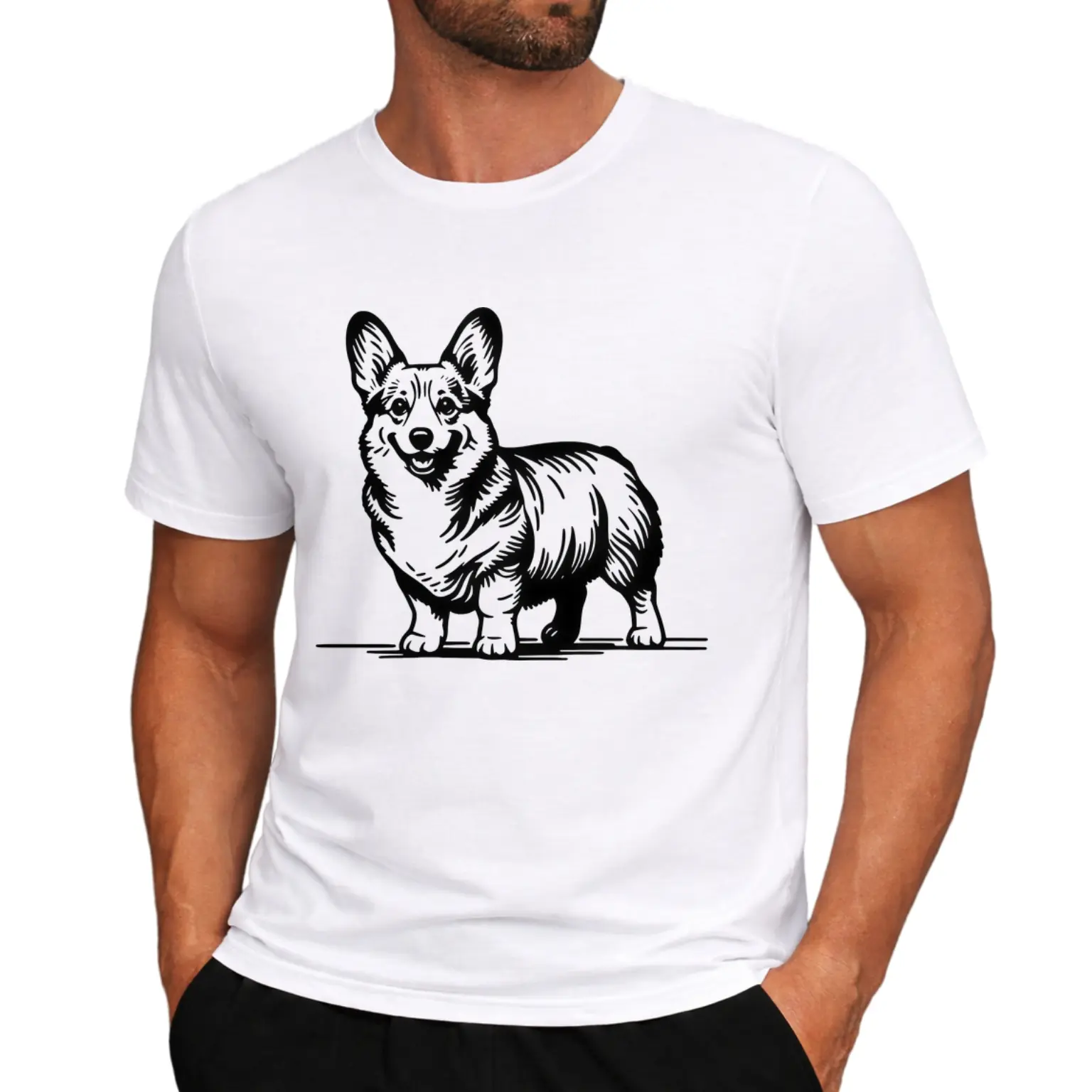 Corgi Enthusiast Print Men's Clothing T-shirt Cute and Charming with Dog Theme Pattern Design Suitable for Pet Lovers and Young People Who Like Unique Styles.