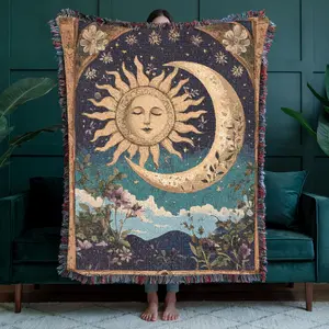 Sun and Moon Woven Throw Blanket – Celestial Tarot Tapestry, Whimsigoth Astrology Gift, Cosmic Gothic Decor, Mystical Dorm Room Blanket